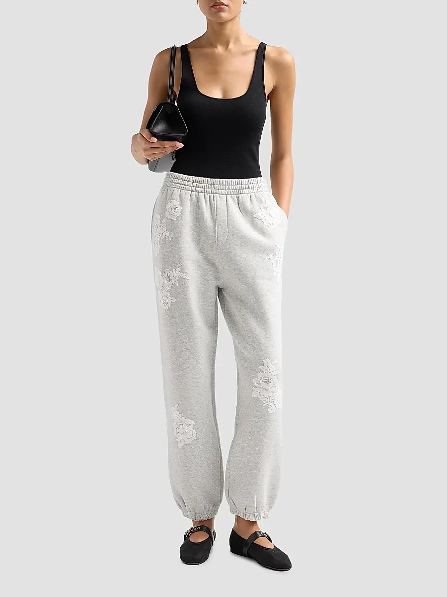 LoveShackFancy Women's Lilia Lace Appliqué Sweatpants | Thumbnail 2 LoveShackFancy Women's Lilia Lace Appliqué Sweatpants | Thumbnail 2