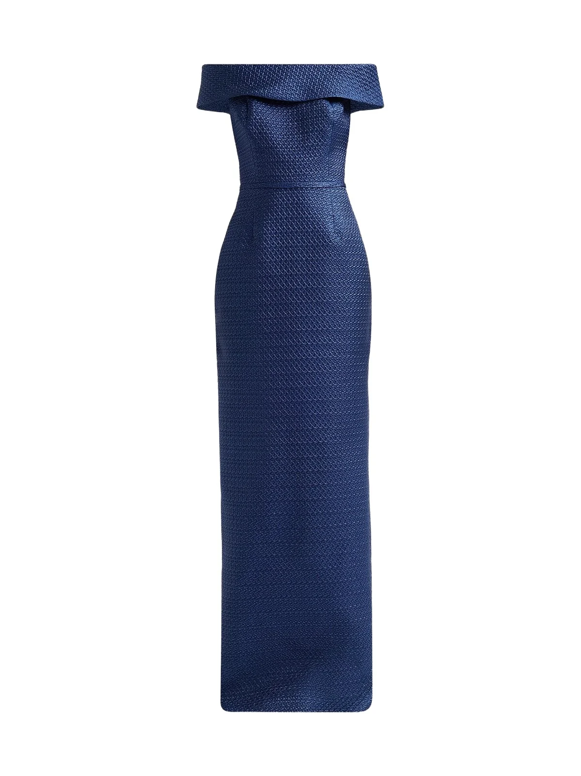 Teri Jon by Rickie Freeman Women's Basket Weave Jacquard Off-the-Shoulder Column Gown
