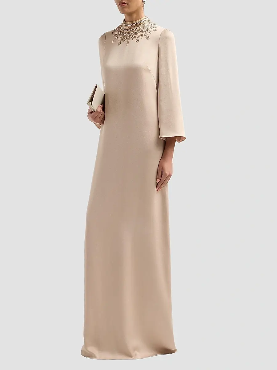 Teri Jon by Rickie Freeman Women's Embellished Collar Satin Gown | Thumbnail 4 Teri Jon by Rickie Freeman Women's Embellished Collar Satin Gown | Thumbnail 4