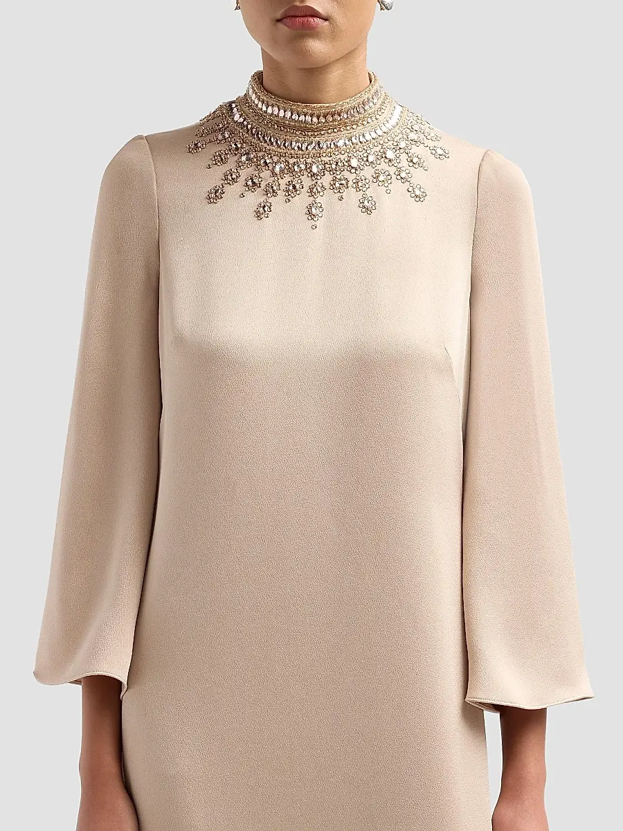 Teri Jon by Rickie Freeman Women's Embellished Collar Satin Gown | Thumbnail 5 Teri Jon by Rickie Freeman Women's Embellished Collar Satin Gown | Thumbnail 5