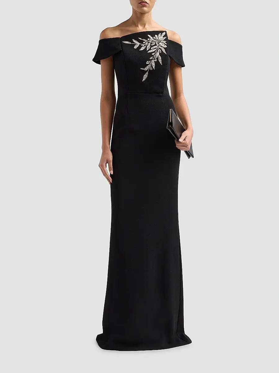 Teri Jon by Rickie Freeman Women's Embellished Botanical Off-the-Shoulder Gown | Thumbnail 2 Teri Jon by Rickie Freeman Women's Embellished Botanical Off-the-Shoulder Gown | Thumbnail 2