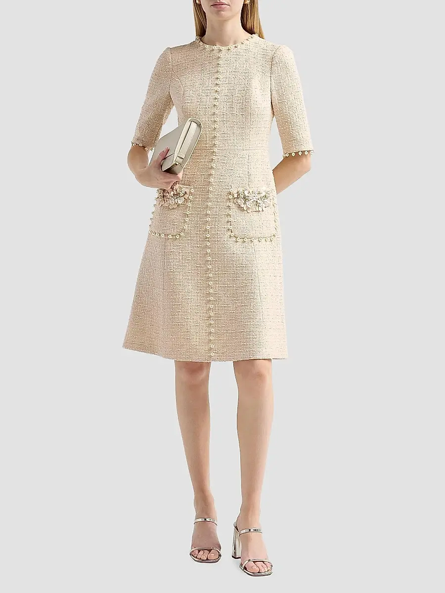 Teri Jon by Rickie Freeman Women's Imitation Pearl-Trimmed Bouclé Cocktail Dress | Thumbnail 2 Teri Jon by Rickie Freeman Women's Imitation Pearl-Trimmed Bouclé Cocktail Dress | Thumbnail 2
