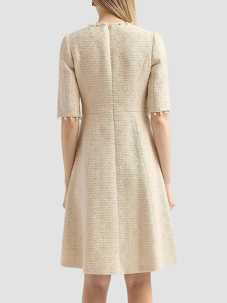 Teri Jon by Rickie Freeman Women's Imitation Pearl-Trimmed Bouclé Cocktail Dress | Thumbnail 3 Teri Jon by Rickie Freeman Women's Imitation Pearl-Trimmed Bouclé Cocktail Dress | Thumbnail 3