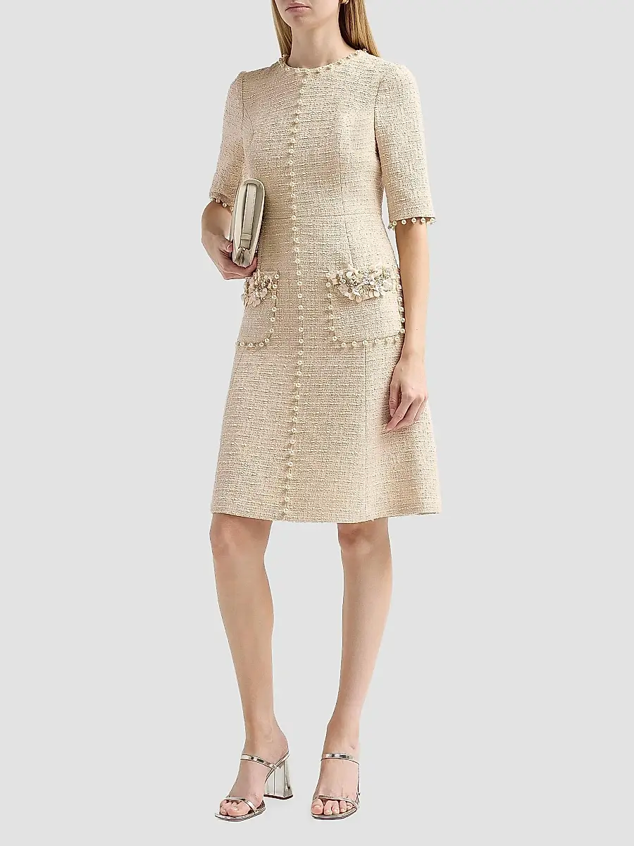 Teri Jon by Rickie Freeman Women's Imitation Pearl-Trimmed Bouclé Cocktail Dress | Thumbnail 4 Teri Jon by Rickie Freeman Women's Imitation Pearl-Trimmed Bouclé Cocktail Dress | Thumbnail 4