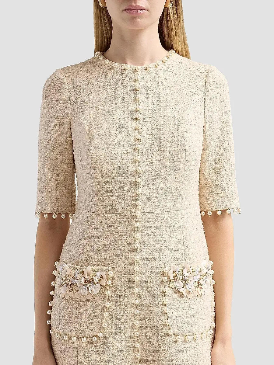 Teri Jon by Rickie Freeman Women's Imitation Pearl-Trimmed Bouclé Cocktail Dress | Thumbnail 5 Teri Jon by Rickie Freeman Women's Imitation Pearl-Trimmed Bouclé Cocktail Dress | Thumbnail 5