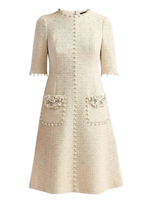 Women's Imitation Pearl-Trimmed Bouclé Cocktail Dress Women's Imitation Pearl-Trimmed Bouclé Cocktail Dress