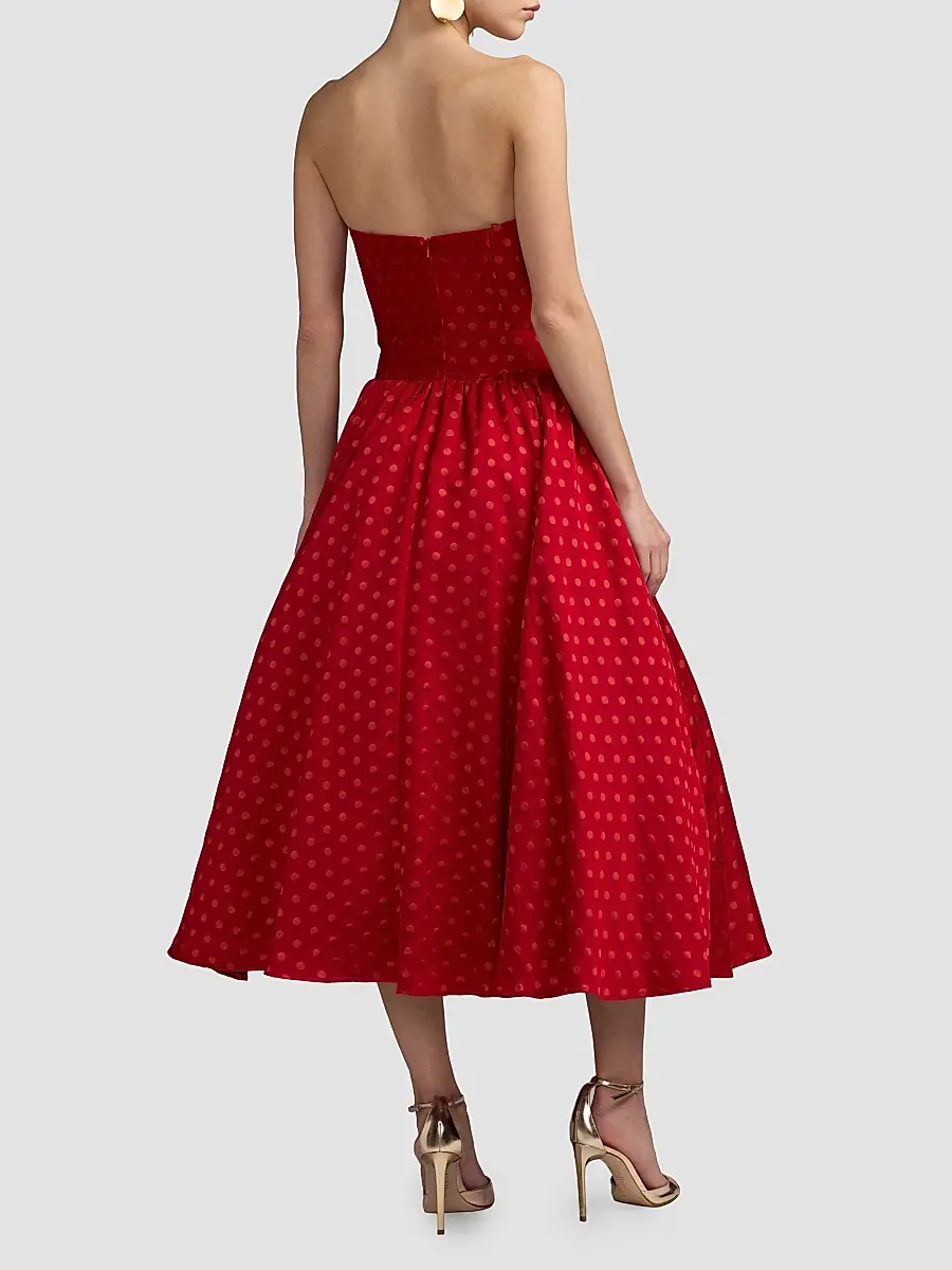 Mac Duggal Women's Polka Dot Brocade Strapless Midi Dress | Thumbnail 2 Mac Duggal Women's Polka Dot Brocade Strapless Midi Dress | Thumbnail 2