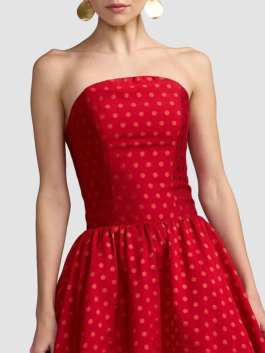 Mac Duggal Women's Polka Dot Brocade Strapless Midi Dress | Thumbnail 3 Mac Duggal Women's Polka Dot Brocade Strapless Midi Dress | Thumbnail 3