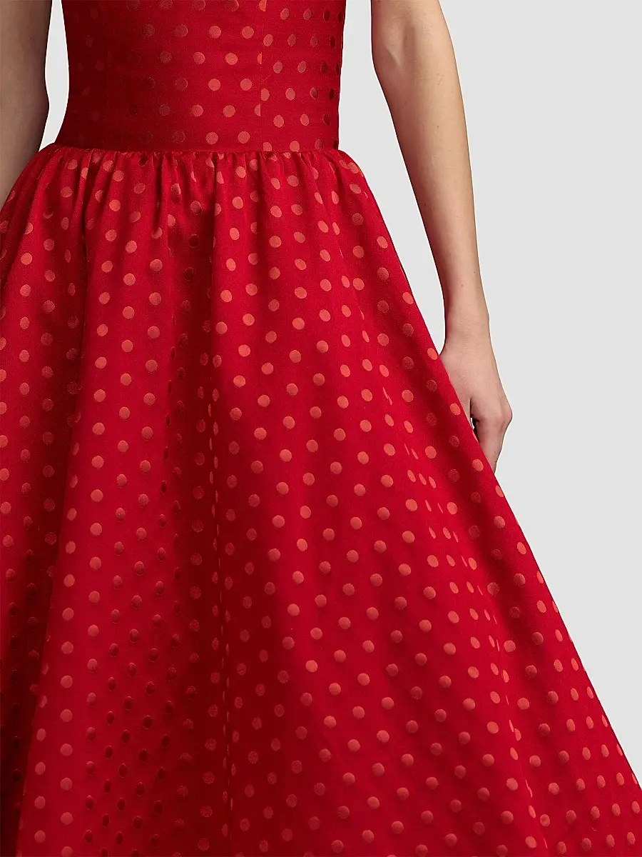 Mac Duggal Women's Polka Dot Brocade Strapless Midi Dress | Thumbnail 4 Mac Duggal Women's Polka Dot Brocade Strapless Midi Dress | Thumbnail 4