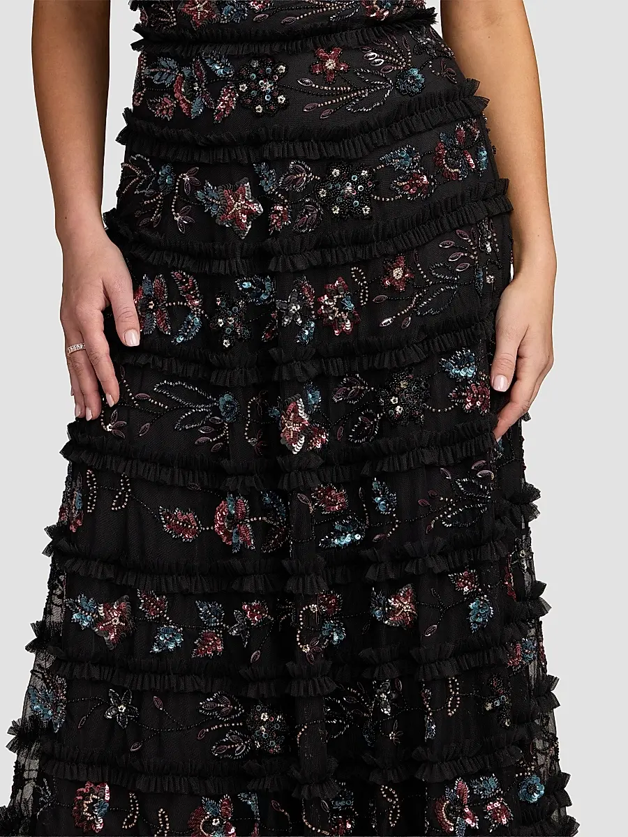 Mac Duggal Women's Floral Ruffled Mesh Strapless Midi Dress | Thumbnail 4