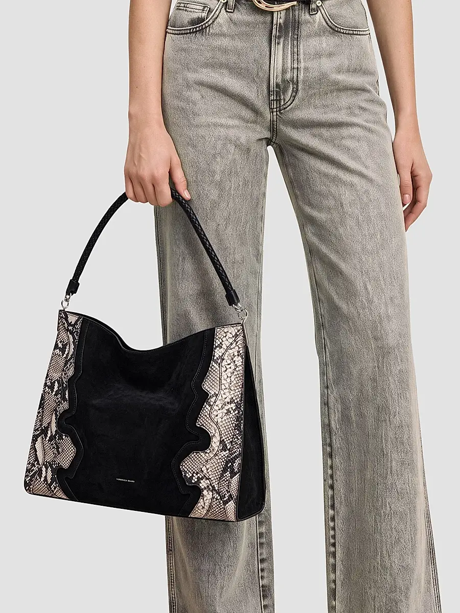 Veronica Beard Women's Vida Snakeskin-Embossed Suede Shoulder Bag | Thumbnail 2 Veronica Beard Women's Vida Snakeskin-Embossed Suede Shoulder Bag | Thumbnail 2