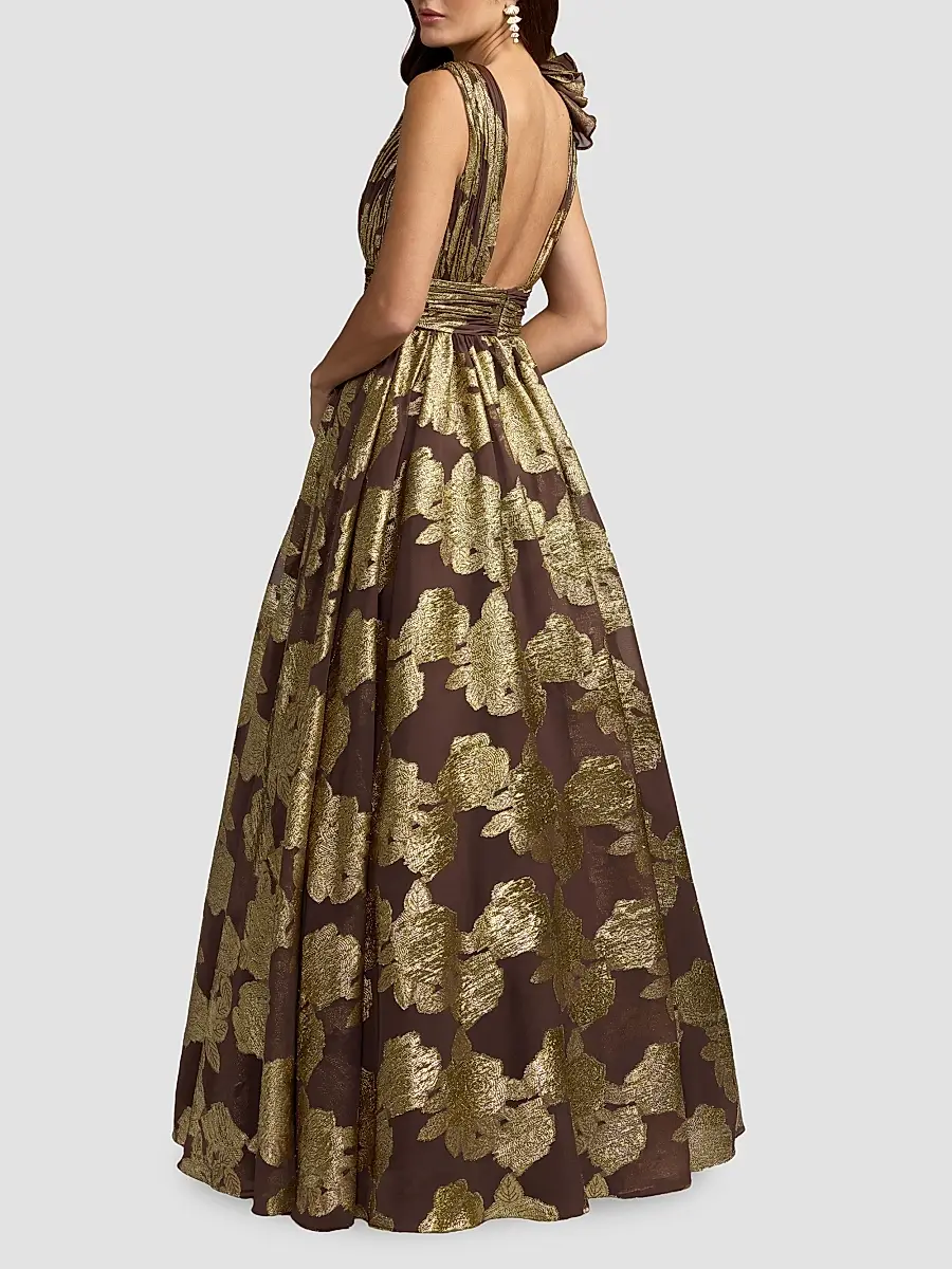 Mac Duggal Women's Metallic Floral Brocade Ball Gown | Thumbnail 2 Mac Duggal Women's Metallic Floral Brocade Ball Gown | Thumbnail 2