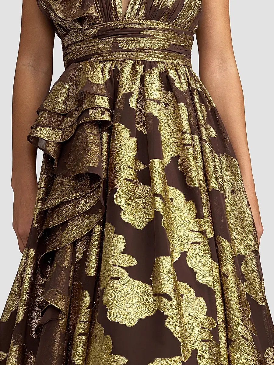 Mac Duggal Women's Metallic Floral Brocade Ball Gown | Thumbnail 3 Mac Duggal Women's Metallic Floral Brocade Ball Gown | Thumbnail 3
