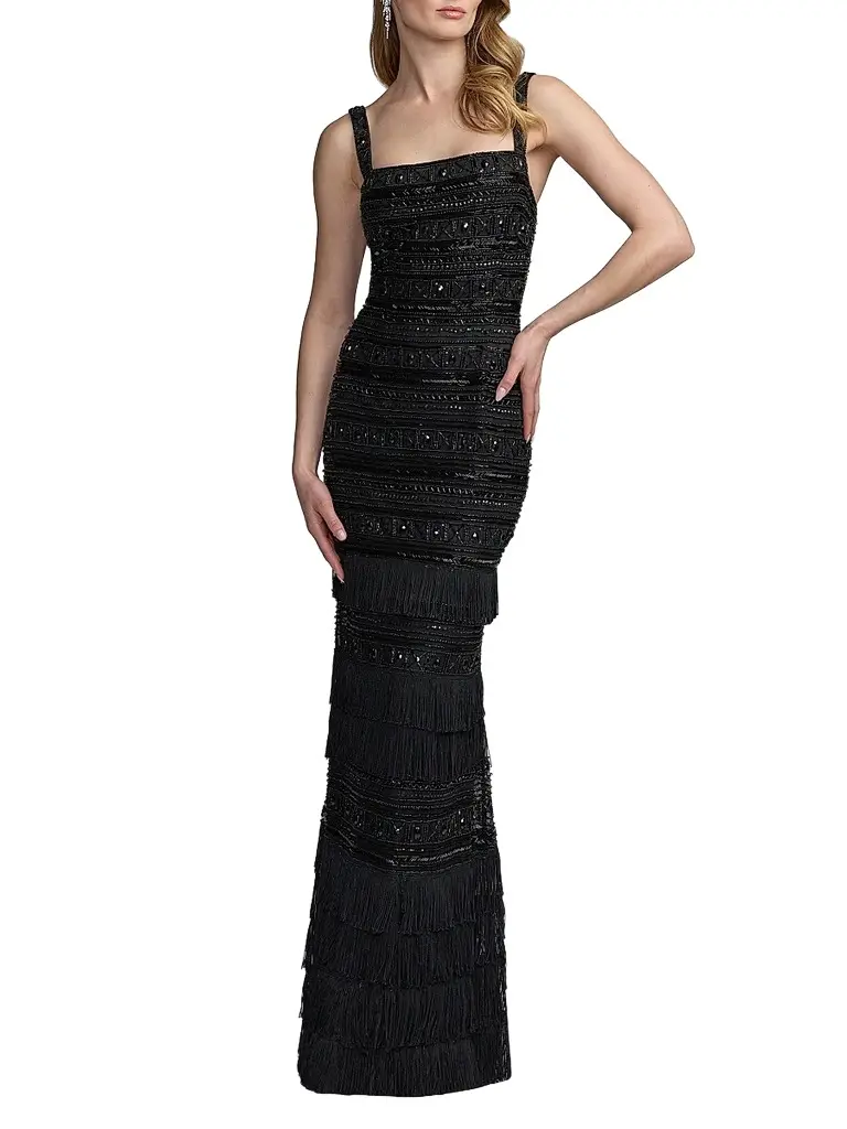 Mac Duggal Women's Embellished Geometric Fringe Gown