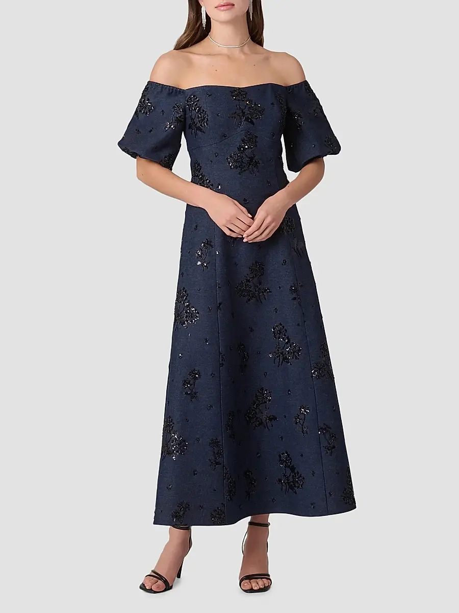 Shoshanna Women's Mona Sequined Denim Off-the-Shoulder Dress | Thumbnail 2 Shoshanna Women's Mona Sequined Denim Off-the-Shoulder Dress | Thumbnail 2