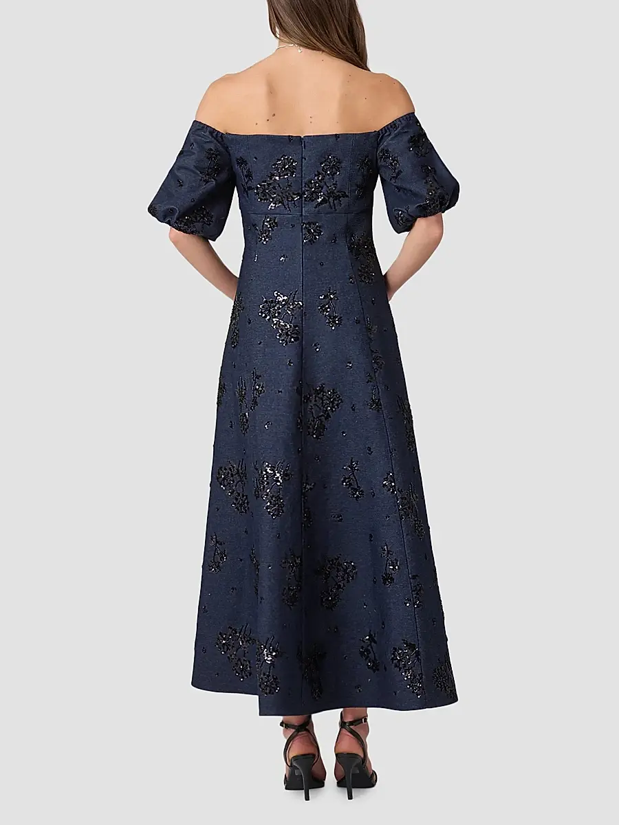 Shoshanna Women's Mona Sequined Denim Off-the-Shoulder Dress | Thumbnail 3 Shoshanna Women's Mona Sequined Denim Off-the-Shoulder Dress | Thumbnail 3