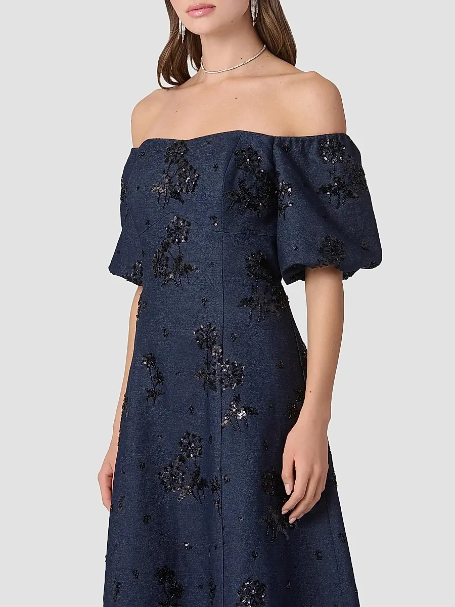 Shoshanna Women's Mona Sequined Denim Off-the-Shoulder Dress | Thumbnail 4 Shoshanna Women's Mona Sequined Denim Off-the-Shoulder Dress | Thumbnail 4