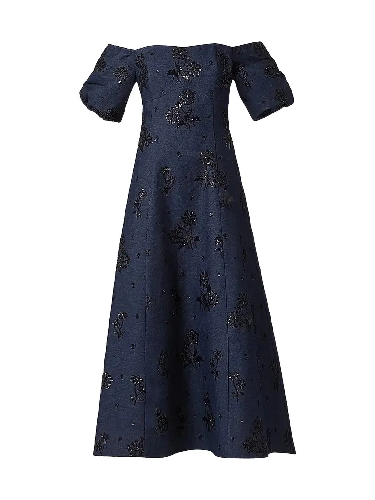 Shoshanna Women's Mona Sequined Denim Off-the-Shoulder Dress - Denim Jet | Image 1 Shoshanna Women's Mona Sequined Denim Off-the-Shoulder Dress - Denim Jet | Image 1