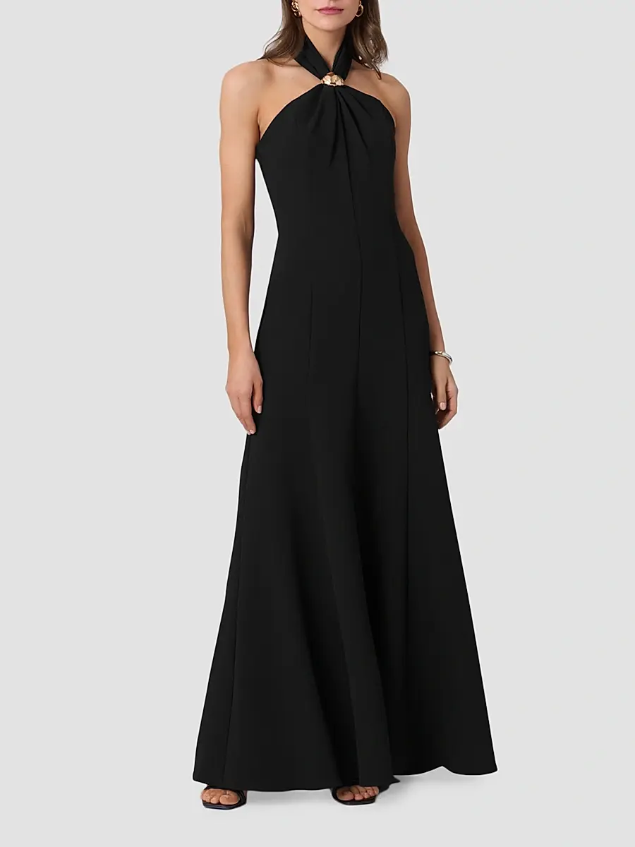 Shoshanna Women's Scottie Crêpe Hardware Halter Maxi Dress | Thumbnail 2 Shoshanna Women's Scottie Crêpe Hardware Halter Maxi Dress | Thumbnail 2