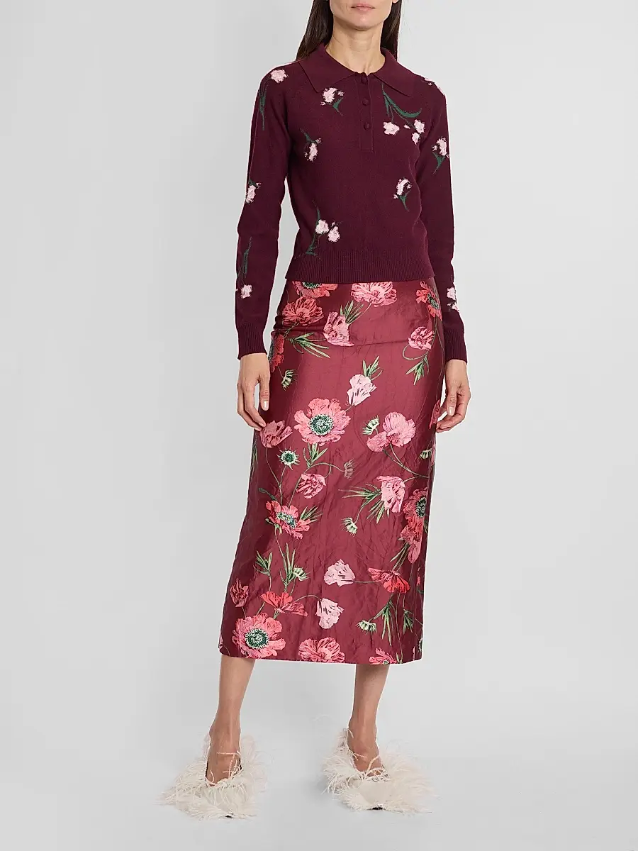 Erdem Women's Floral Satin Midi Skirt | Thumbnail 2