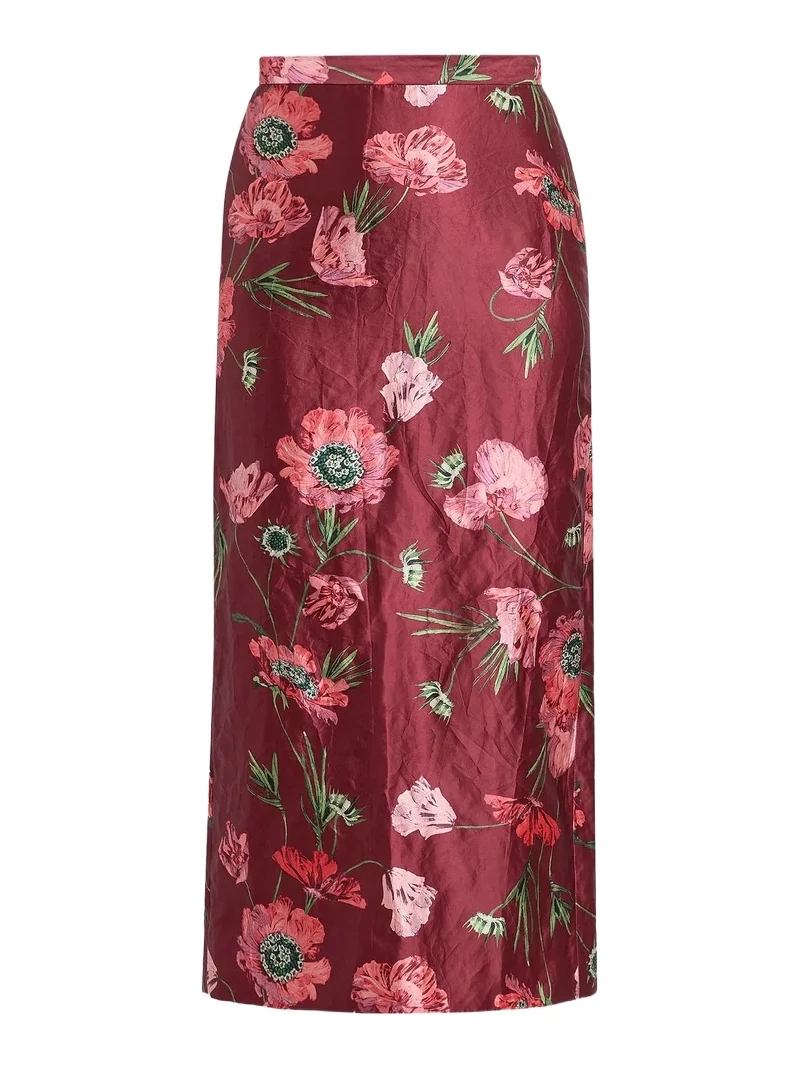 Women's Floral Satin Midi Skirt Women's Floral Satin Midi Skirt