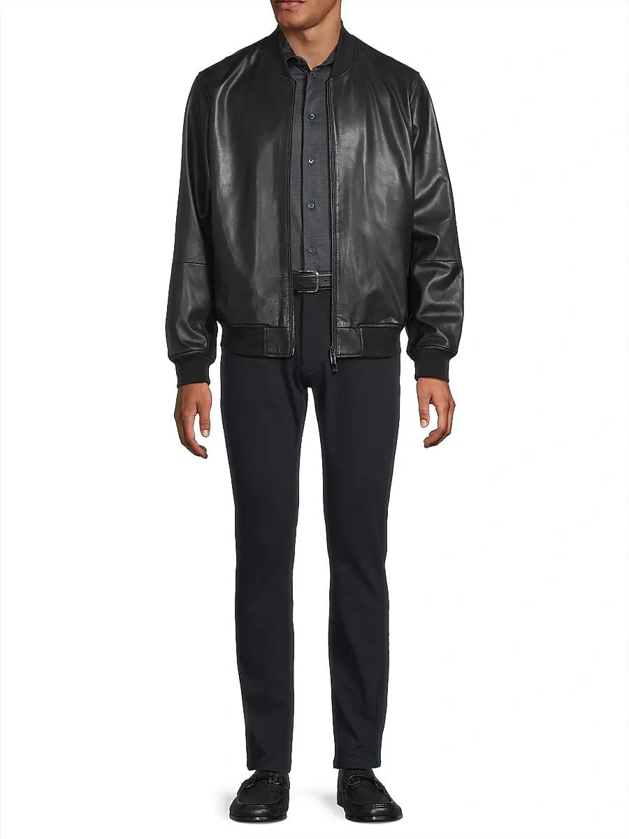 Emporio Armani Men's Leather Bomber Jacket | Thumbnail 2 Emporio Armani Men's Leather Bomber Jacket | Thumbnail 2