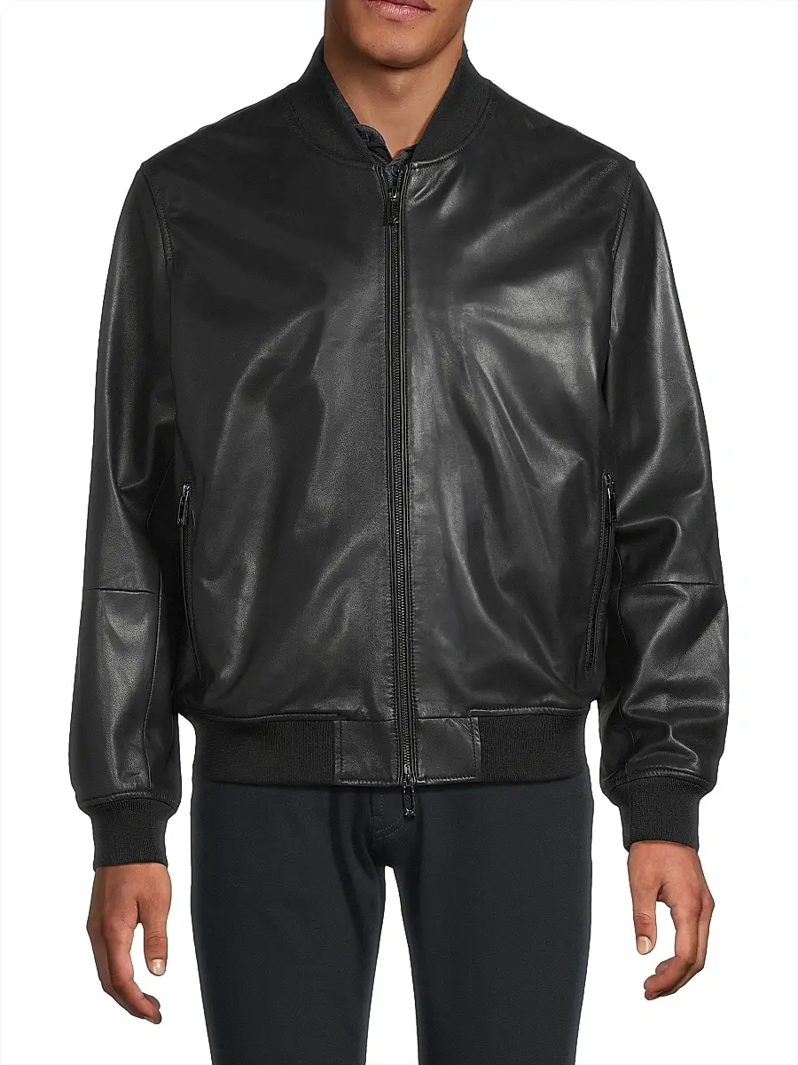 Emporio Armani Men's Leather Bomber Jacket | Thumbnail 3 Emporio Armani Men's Leather Bomber Jacket | Thumbnail 3