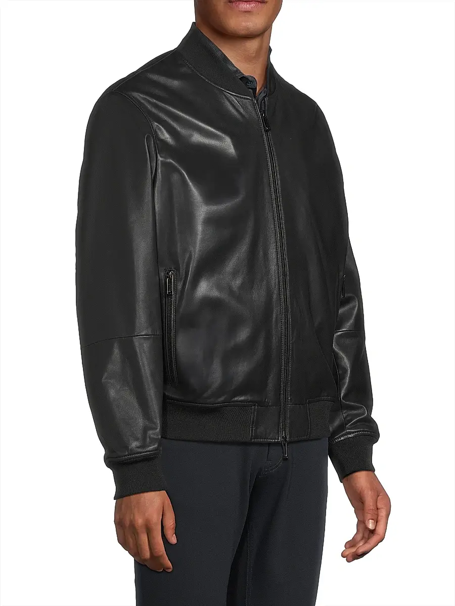 Emporio Armani Men's Leather Bomber Jacket | Thumbnail 4 Emporio Armani Men's Leather Bomber Jacket | Thumbnail 4