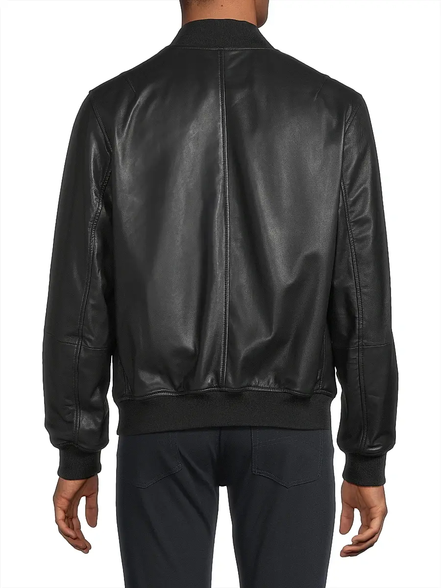 Emporio Armani Men's Leather Bomber Jacket | Thumbnail 5 Emporio Armani Men's Leather Bomber Jacket | Thumbnail 5