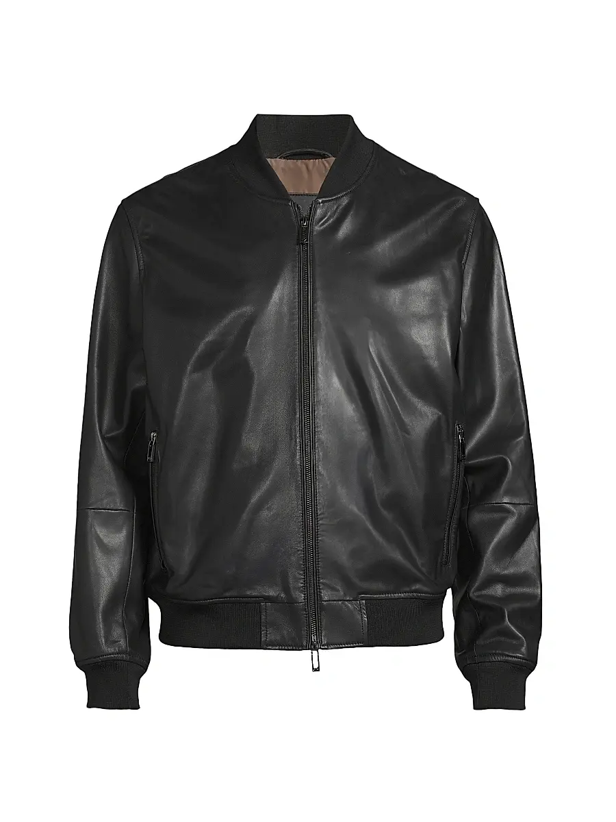Emporio Armani Men's Leather Bomber Jacket - Black - Size 44 | Image 1 Emporio Armani Men's Leather Bomber Jacket - Black - Size 44 | Image 1
