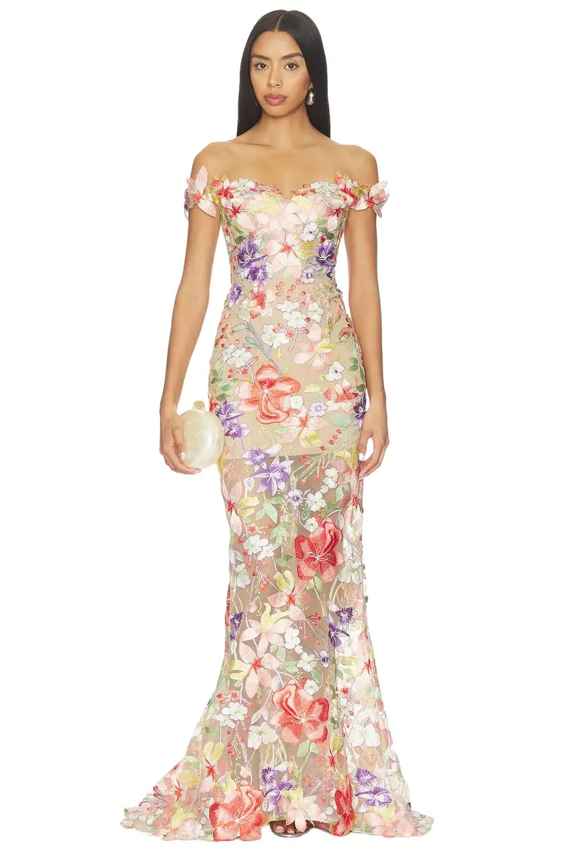 Bronx and Banco Flora 3d Off The Shoulder Gown