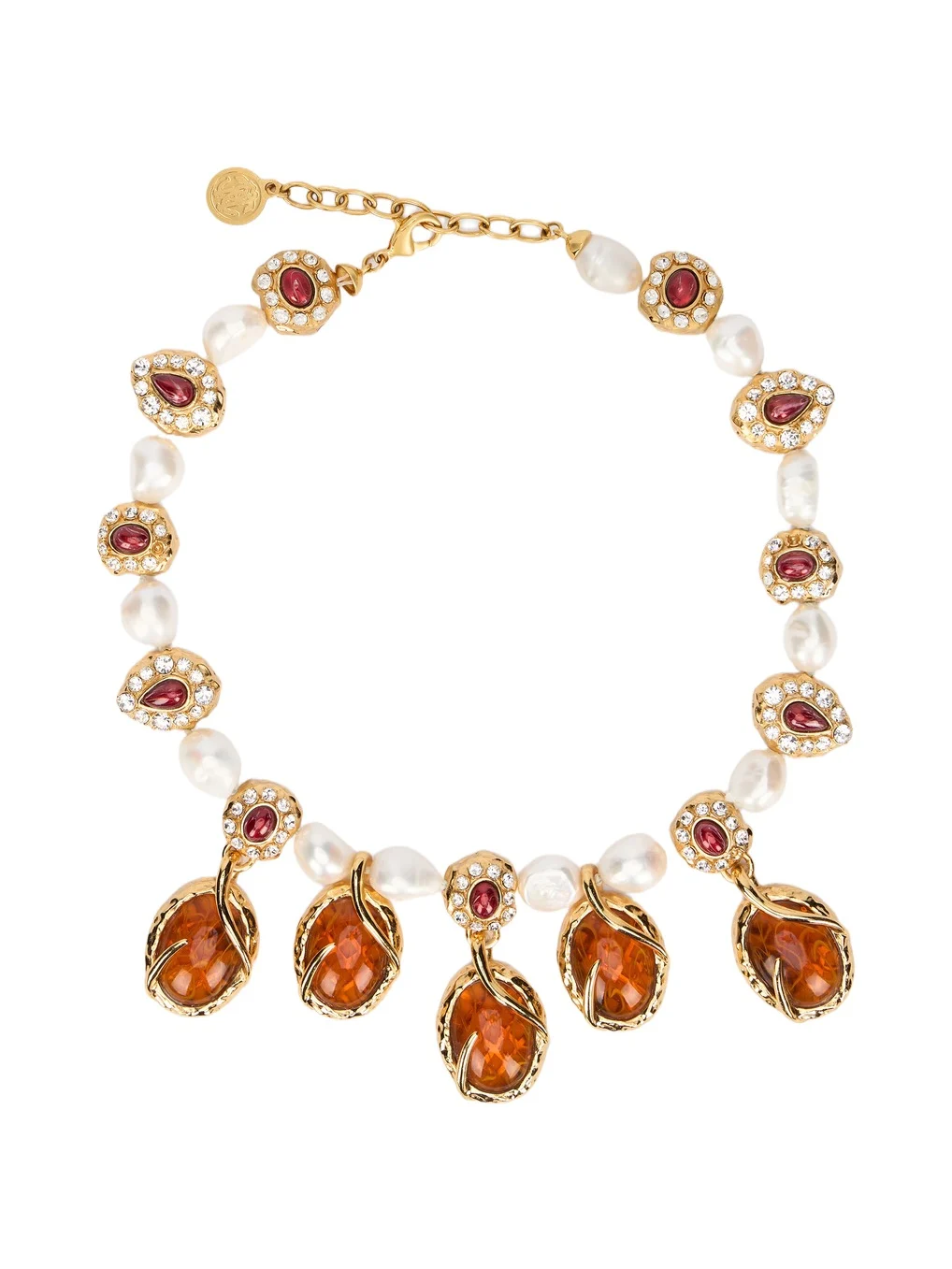 Golden Necklace With Pearls And Topaz-Effect Stones Golden Necklace With Pearls And Topaz-Effect Stones