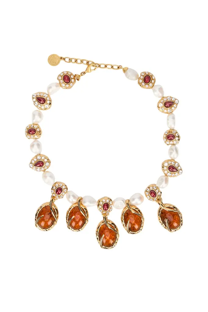 Roberto Cavalli Golden Necklace With Pearls And Topaz-Effect Stones | Image 1 Roberto Cavalli Golden Necklace With Pearls And Topaz-Effect Stones | Image 1
