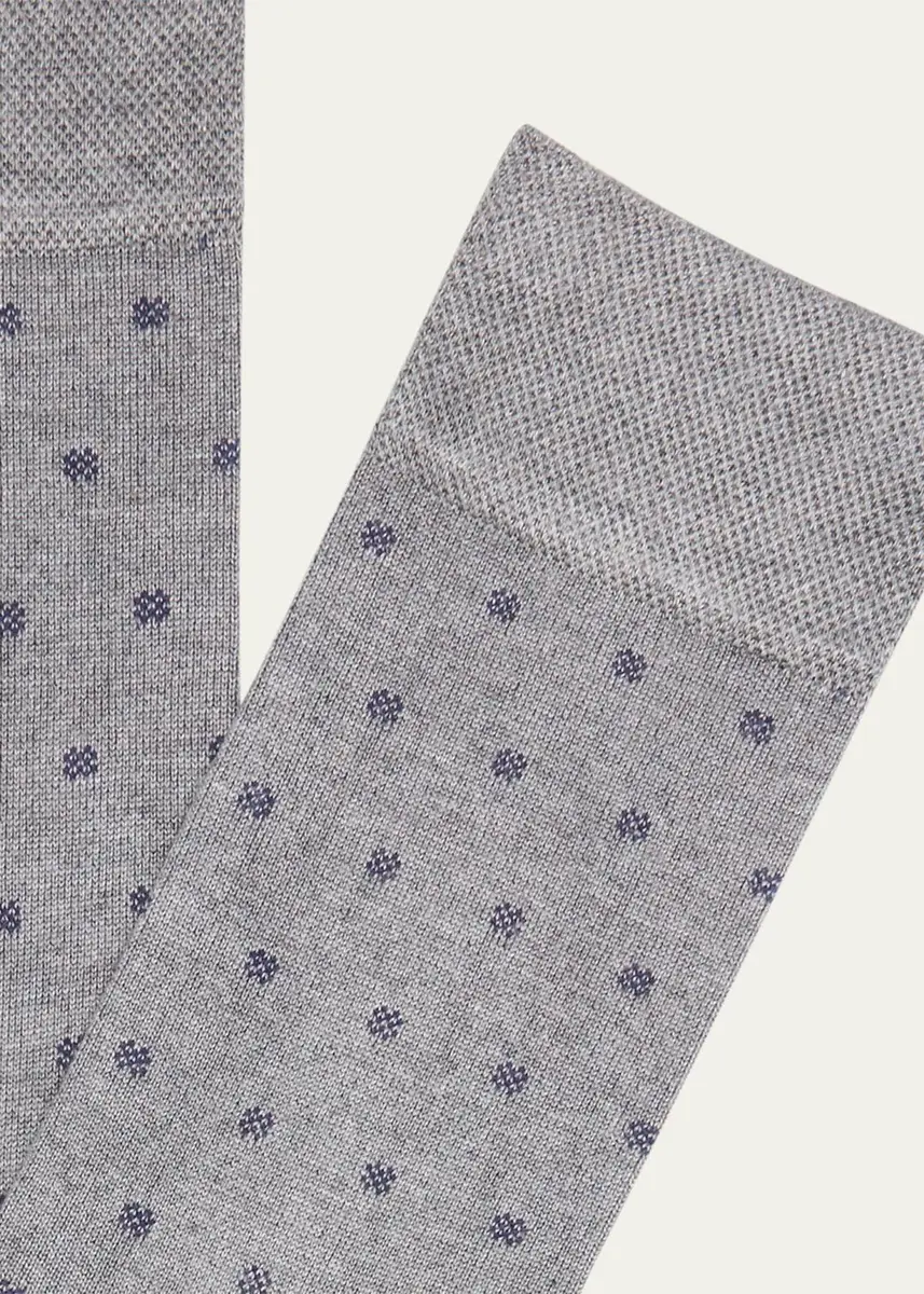 Marcoliani Men's Modal Cashmere Micro Polka Mid-Calf Socks | Thumbnail 2