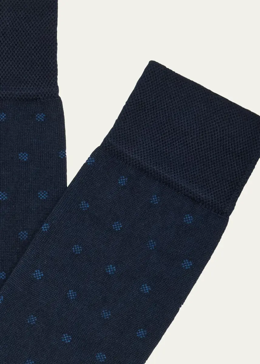 Marcoliani Men's Modal Cashmere Micro Polka Mid-Calf Socks | Thumbnail 3