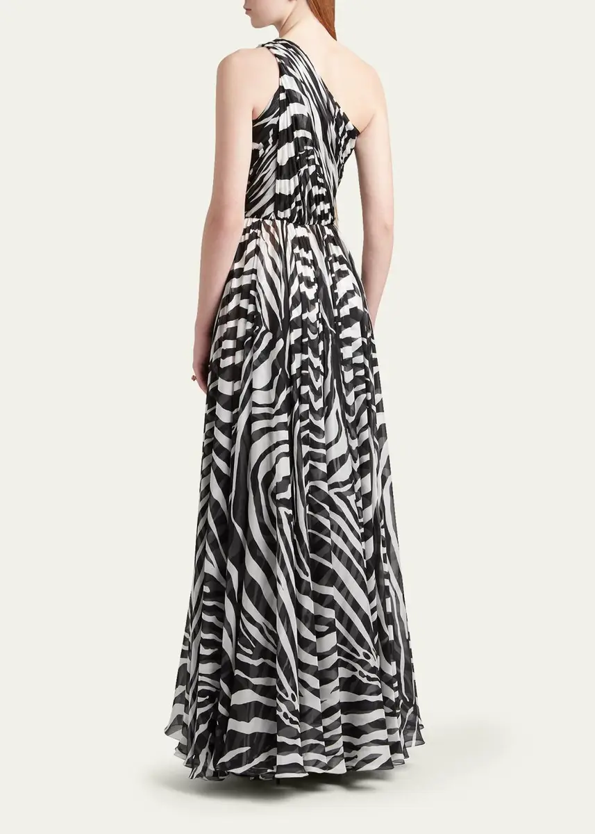 Dolce & Gabbana Zebra-Print One-Shoulder Silk Chiffon Gown | Thumbnail 2 Dolce & Gabbana Zebra-Print One-Shoulder Silk Chiffon Gown | Thumbnail 2