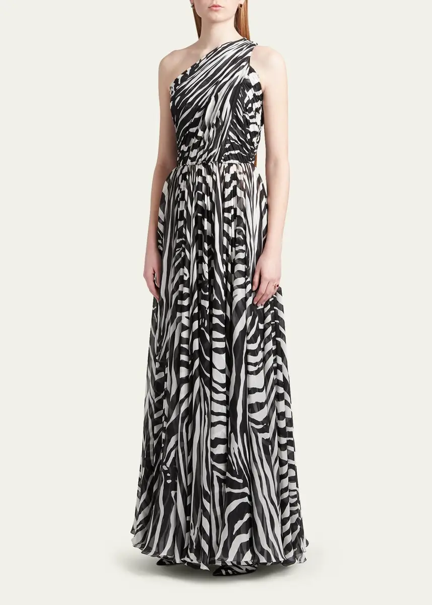Dolce & Gabbana Zebra-Print One-Shoulder Silk Chiffon Gown | Thumbnail 3 Dolce & Gabbana Zebra-Print One-Shoulder Silk Chiffon Gown | Thumbnail 3