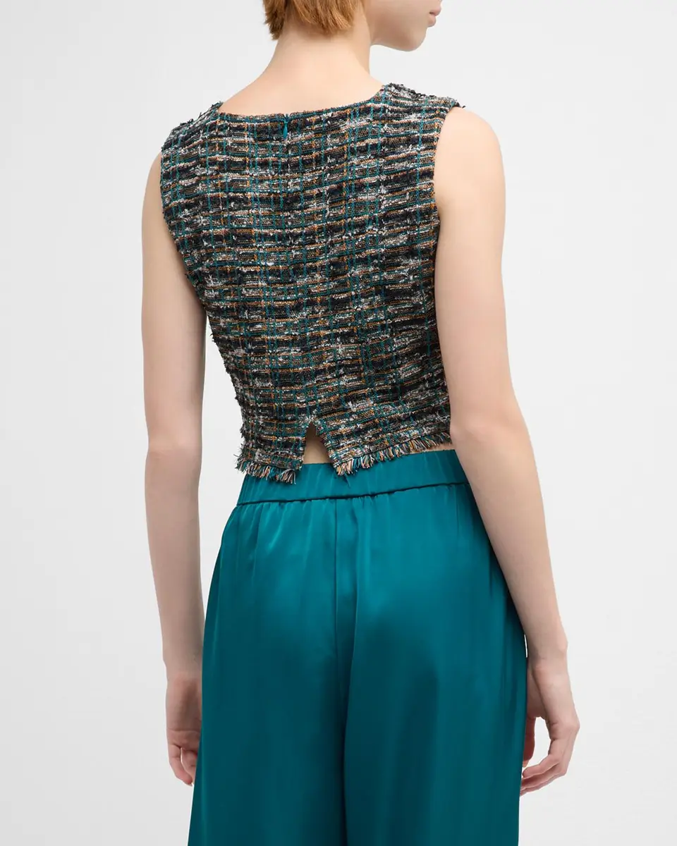 Misook Cropped Fringe-Trim Tweed Knit Tank | Thumbnail 3 Misook Cropped Fringe-Trim Tweed Knit Tank | Thumbnail 3