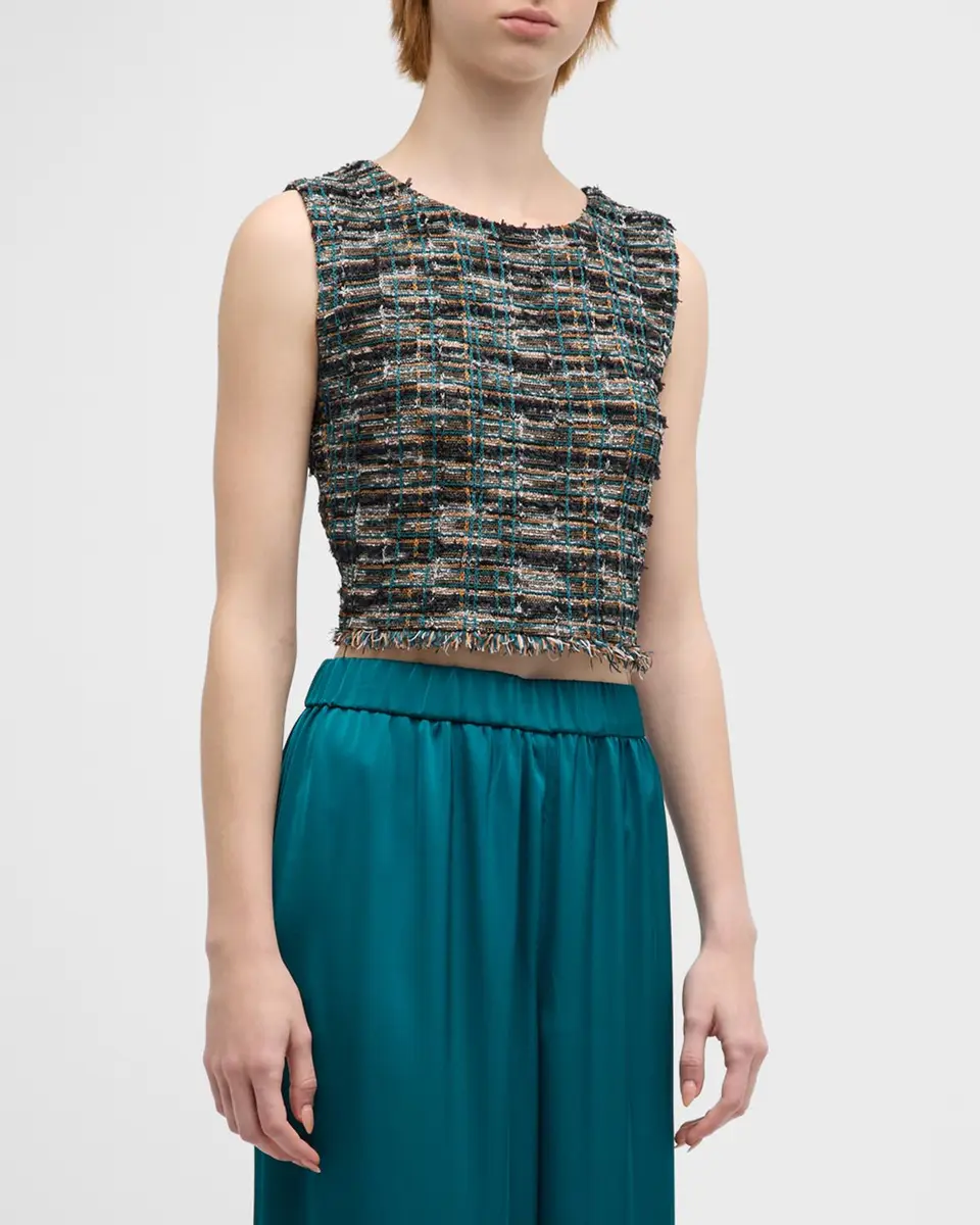 Misook Cropped Fringe-Trim Tweed Knit Tank | Thumbnail 4 Misook Cropped Fringe-Trim Tweed Knit Tank | Thumbnail 4