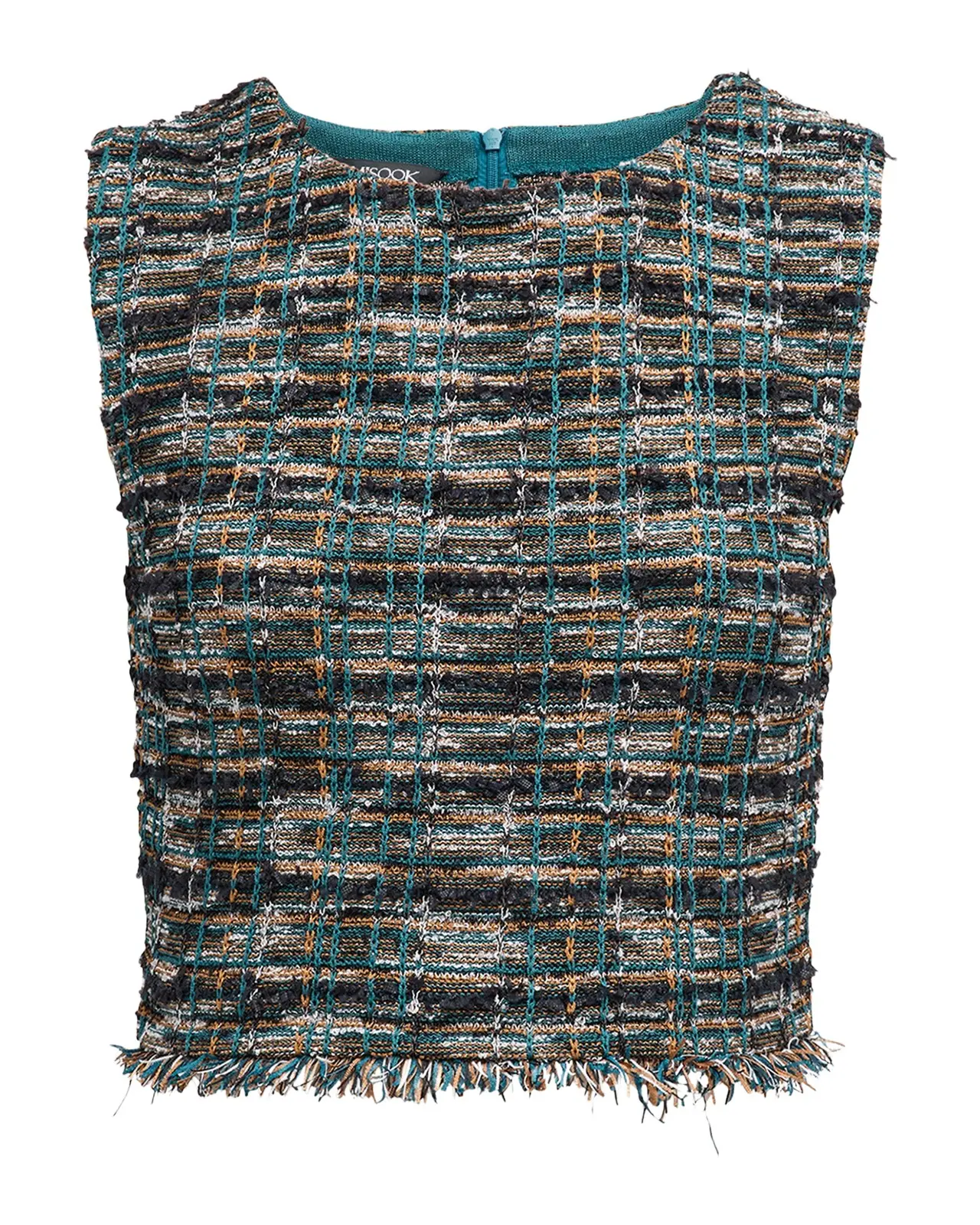Misook Cropped Fringe-Trim Tweed Knit Tank