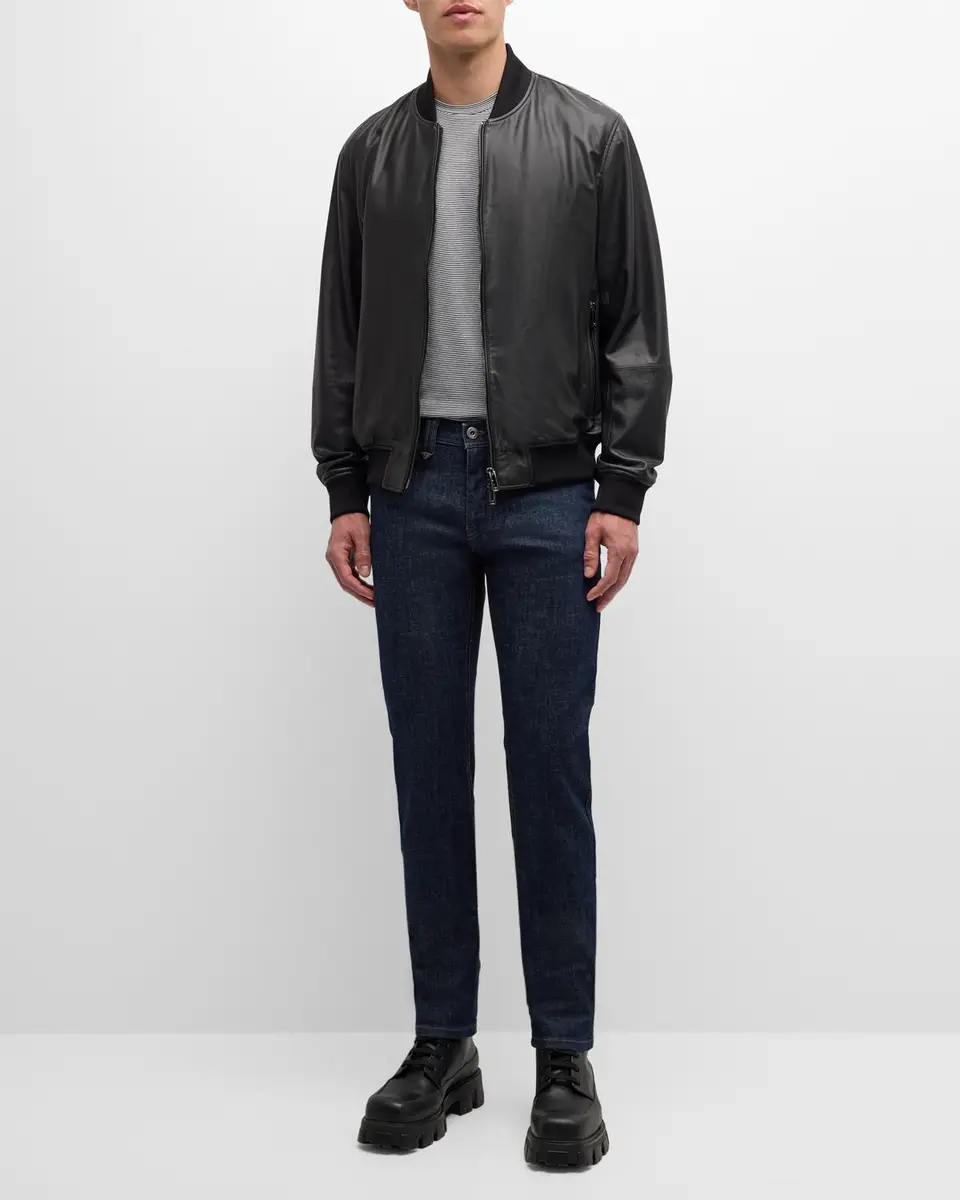 Emporio Armani Men's Leather Bomber Jacket | Thumbnail 2 Emporio Armani Men's Leather Bomber Jacket | Thumbnail 2
