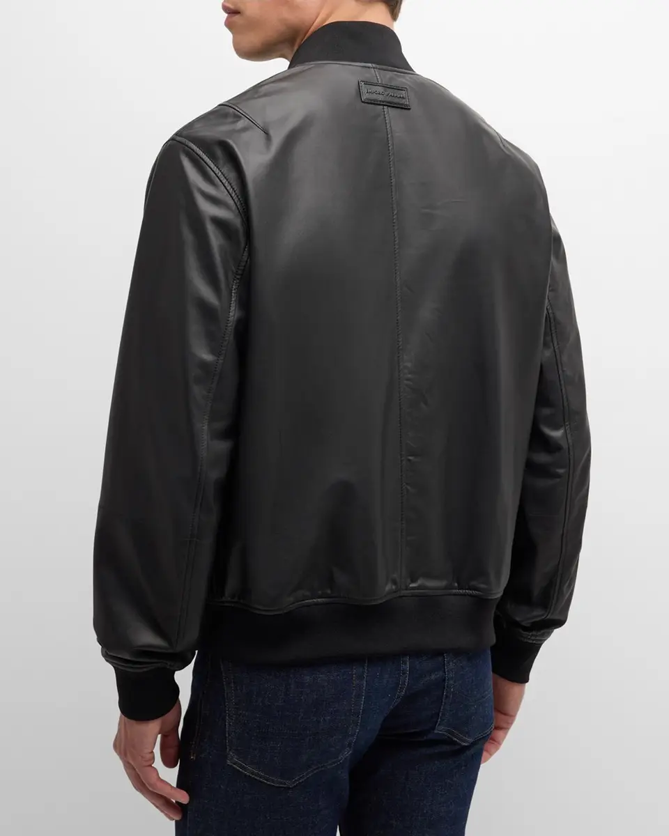 Emporio Armani Men's Leather Bomber Jacket | Thumbnail 3 Emporio Armani Men's Leather Bomber Jacket | Thumbnail 3