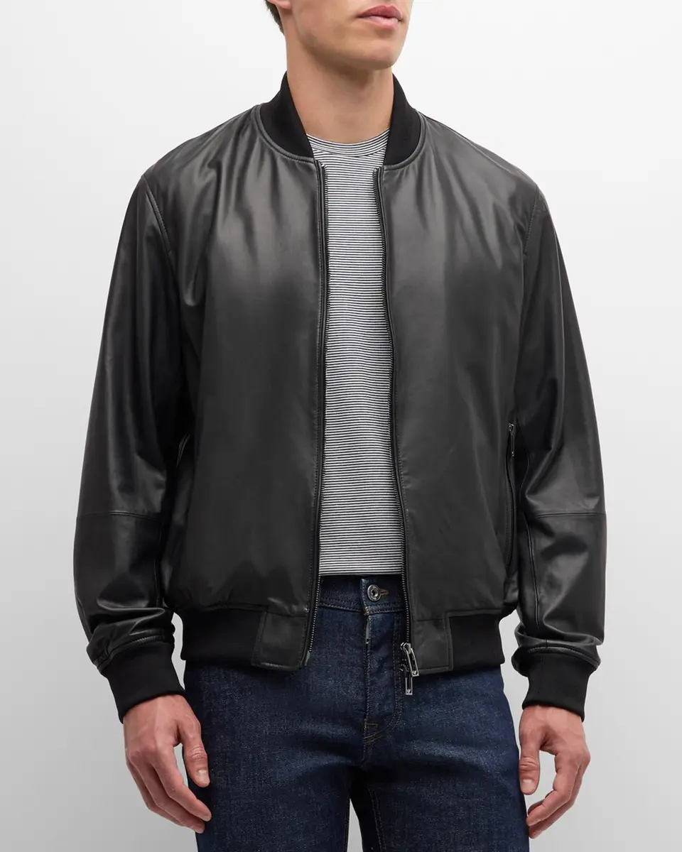 Emporio Armani Men's Leather Bomber Jacket | Thumbnail 4 Emporio Armani Men's Leather Bomber Jacket | Thumbnail 4