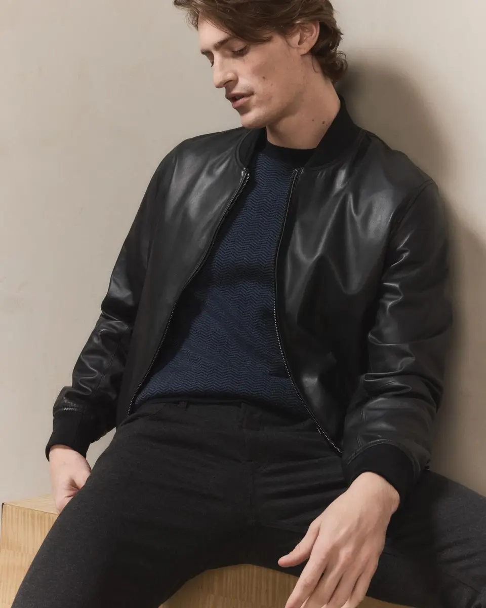 Emporio Armani Men's Leather Bomber Jacket | Thumbnail 5 Emporio Armani Men's Leather Bomber Jacket | Thumbnail 5