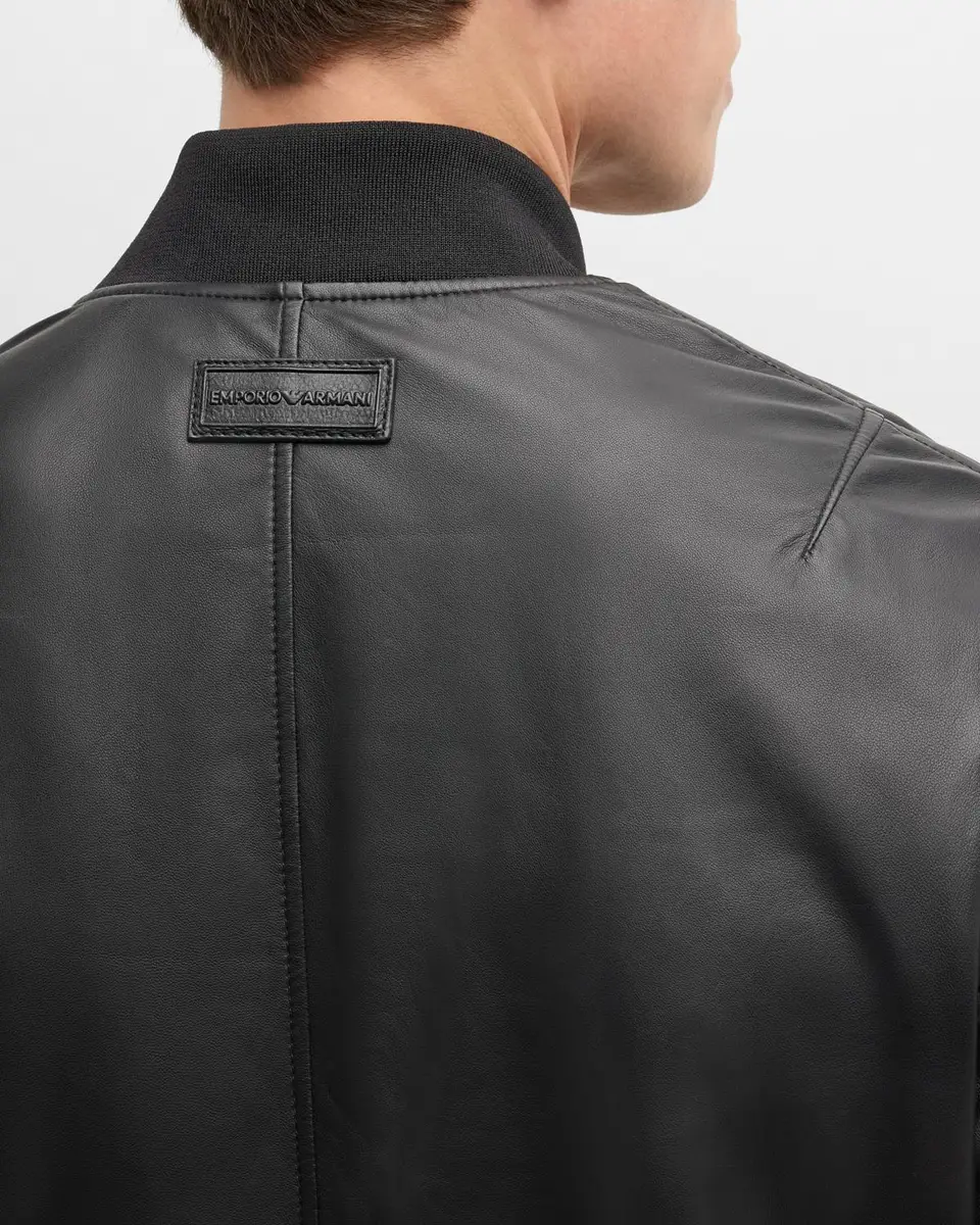 Emporio Armani Men's Leather Bomber Jacket | Thumbnail 6 Emporio Armani Men's Leather Bomber Jacket | Thumbnail 6