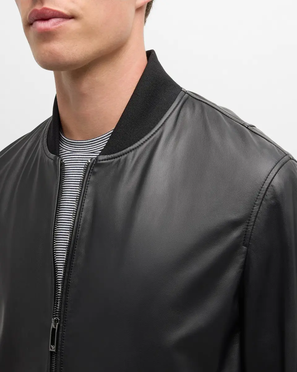 Emporio Armani Men's Leather Bomber Jacket | Thumbnail 7 Emporio Armani Men's Leather Bomber Jacket | Thumbnail 7