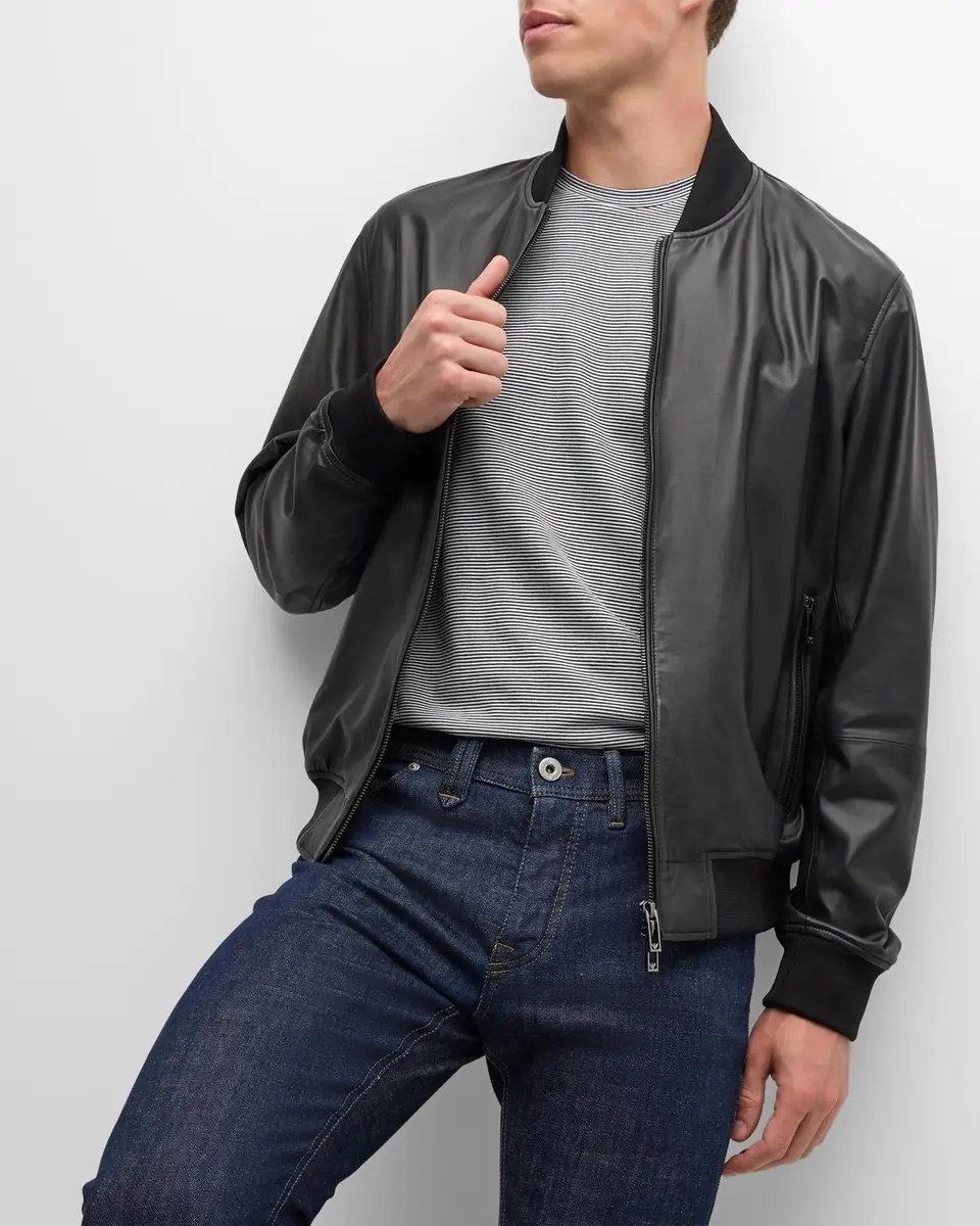 Emporio Armani Men's Leather Bomber Jacket | Thumbnail 8 Emporio Armani Men's Leather Bomber Jacket | Thumbnail 8