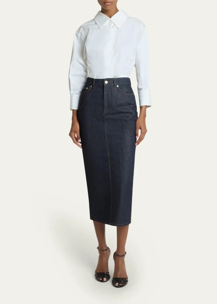 Givenchy Denim Kick-Pleat Midi Skirt | Thumbnail 2