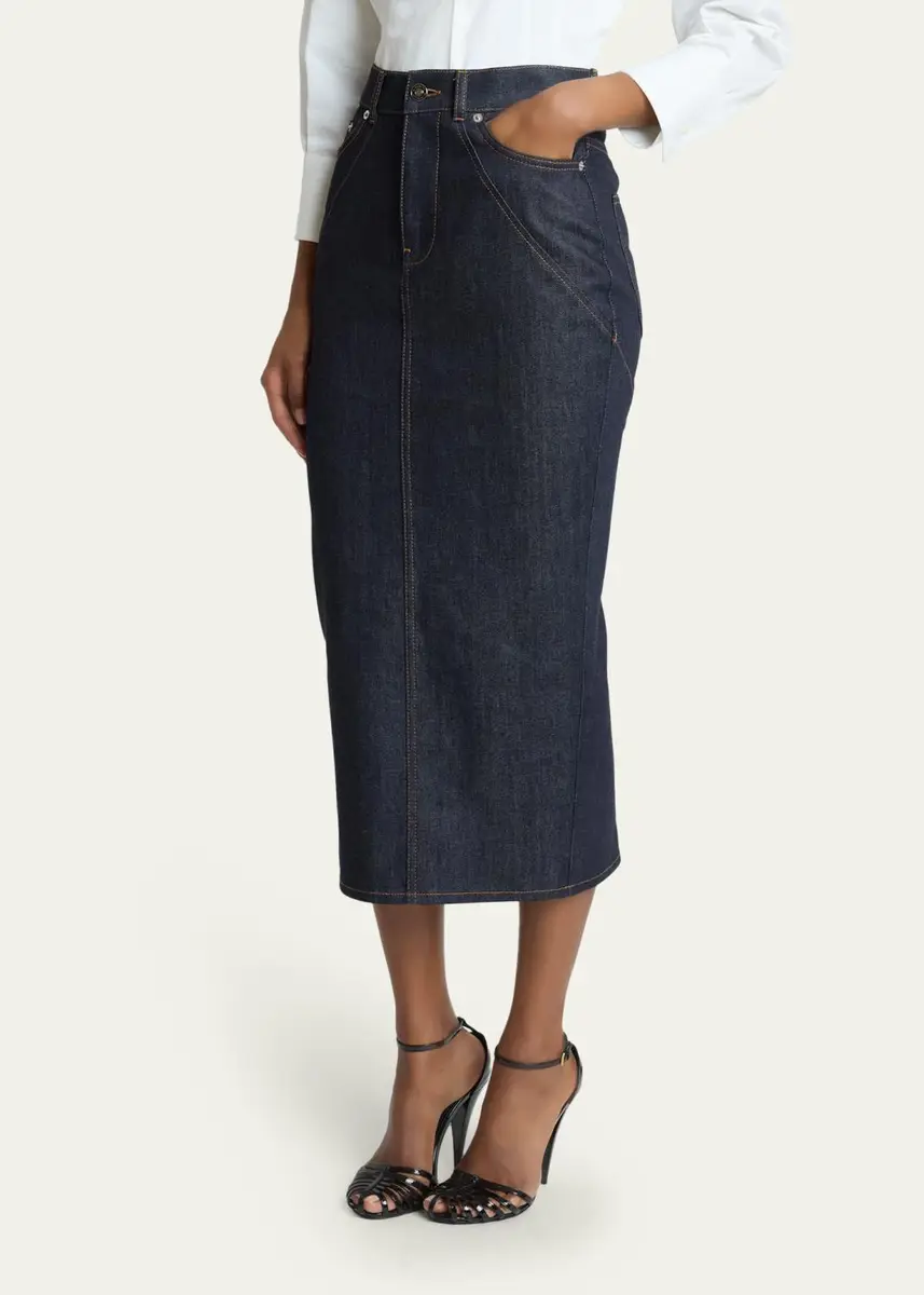 Givenchy Denim Kick-Pleat Midi Skirt | Thumbnail 4