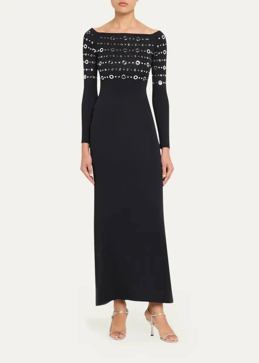 Rabanne Grommet Off-The-Shoulder Long-Sleeve Maxi Dress | Thumbnail 2 Rabanne Grommet Off-The-Shoulder Long-Sleeve Maxi Dress | Thumbnail 2